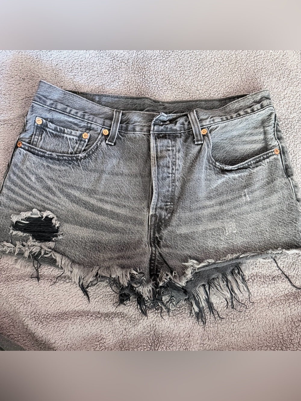 Levi's Distressed Gray Frayed Denim Shorts